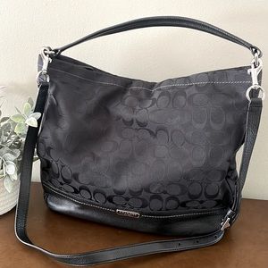 Coach Park Hobo F23279 Black Signature Jacquard Shoulder Bag Purse Leather Trim